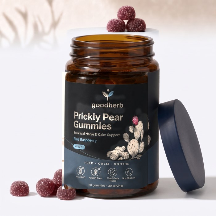 Prickly Pear Gummies by Goodherb bottle with gummies