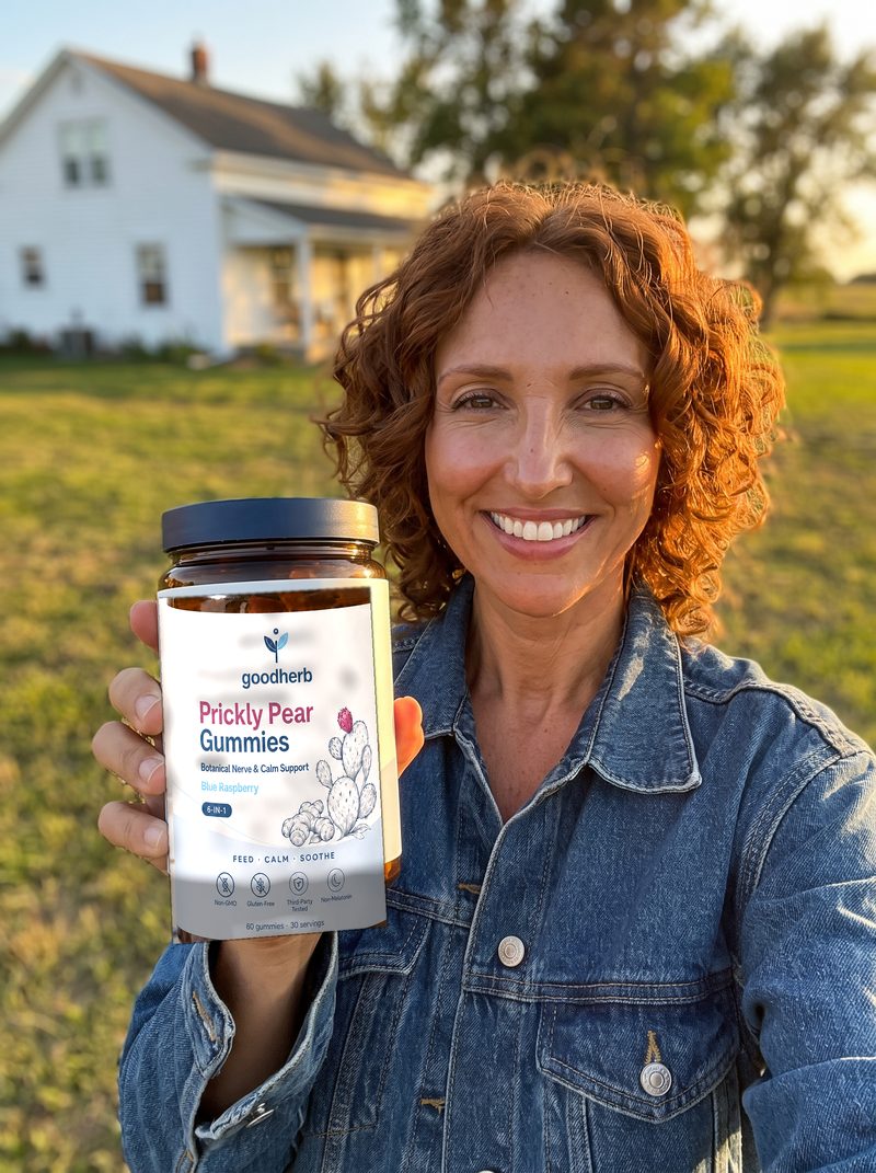 Lisa J. holding Goodherb Prickly Pear Gummies